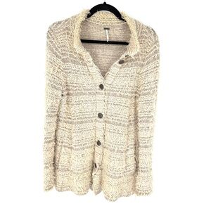 Free People Cream Button-Up Cardigan